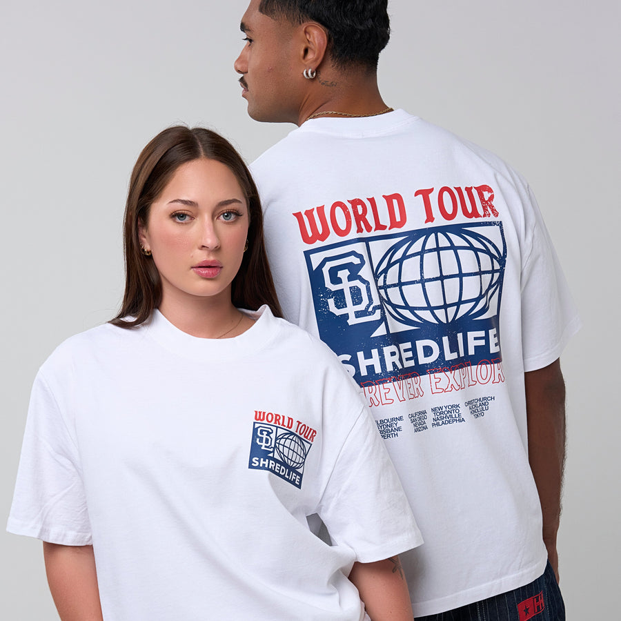 WORLD TOUR TEE - FADED WHITE